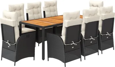 Produktbild von vidaXL 9-tlg. Garten-Essgruppe mit Kissen Schwarz Poly Rattan