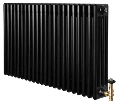 Produktbild von Röhrenheizkörper 4 Säulen mit TRV Chromventile – 600mm x 1010mm – Schwarz