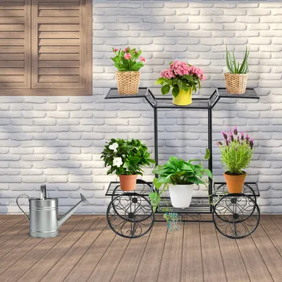 Produktbild von GOPLUS Blumentreppe mit 6 Ebenen, Blumenständer aus Eisen, für Indoor & Outdoor-Nutzung, Robustes freistehendes Gartenregal, für Balkon, Garten, Wohnzimmer, 80,5x75x25cm