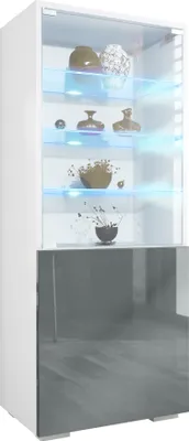 Produktbild von Vladon Vitrine Granada,  Germany, Vitrinenschrank mit Glastür und Glaseinsatz inkl. LED, Weiß matt/Grau Hochglanz (50 x 122,5 x 34,5 cm)