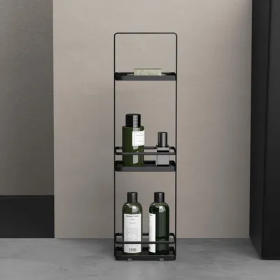 Produktbild von doporro Duschablage ohne Bohren 3 Ebenen Badregal Stehend Badezimmerregal Duschregal Schmales aus Metall für Badezimmer und Toilette Schwarz Reglo-02