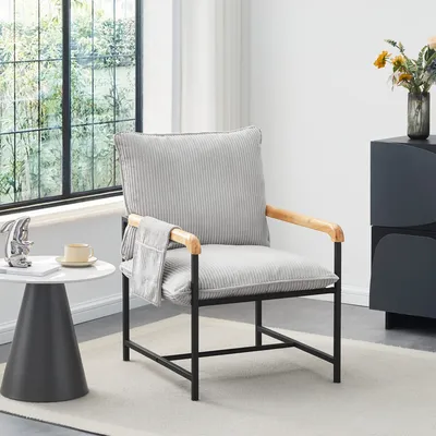 Image de CLIPOP fauteuil,59x65x89cm fauteuil de salon,velours côtelé coussin avec cadre métallique,gris