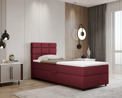 Produktbild von Boxspringbett 90x200, mit Bettkasten, Rot, Matratze und Topper, Einzelbett, REVE, Panda Möbel