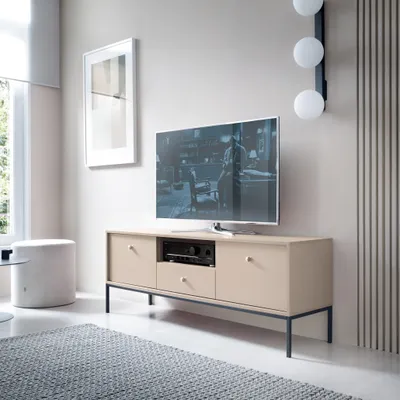 Produktbild von Masseno TV-Schrank MONDO 153,4 cm Fernsehschrank mit 1 Schubladen und 2 Türen TV-Lowboard für Wohnzimmer Modern 153,4x39x56,2 cm Beige / Beige