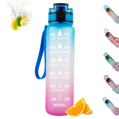 Produktbild von Trinkflasche,1L,,Wasserflasche,Auslaufsicher,,Sportflasche,BPA-Frei,,,,Fahrradflasche,mit,Zeitmarkierung,Blau-Lila,Farbverlauf,für,Camping,Freien,,Outdoor,,Yoga,,Gym,,Schule,,Fahrrad,Uni