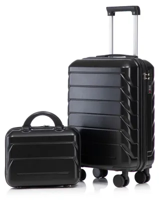 Produktbild von Kofferset 14 + 19 Zoll Hartschale mit Zahlenschloss – 2-teiliges ABS-Trolley-Set inkl. Kosmetiktasche, ideal als Handgepäck, Schwarz