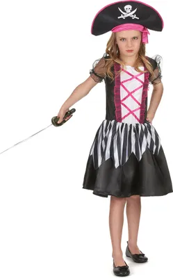 Produktbild von Süßes Piratinnen Mädchenkostüm schwarz-weiß-pink S 4-6 Jahre (110-120 cm)