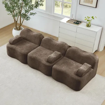 Produktbild von STILVORA Modulsofa 3-Sitzer aus 32D-Hochdichtschaum, Boneless Sofa mit tiefer Sitzfläche, Wellen-Sofa mit beweglichem Armlehnenkissen