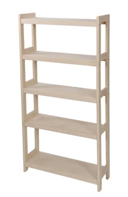 Image de Bibliothèque en hêtre massif, 5 étagères, 136 × 70 × 25 cm (H × L × P), modèle sur pied, non traitée, pour livres et albums