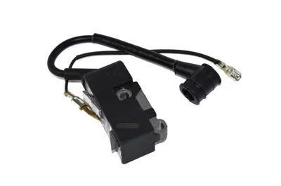 A single ignition coil for a chainsaw is shown against a white background.