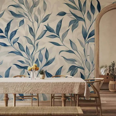 Produktbild von Vlies Fototapete - Leaves in Blue Colors Delicate Botanical Motif 250x175 cm Muster f-H-10012-a-a