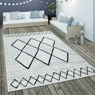 Produktbild von In- & Outdoor Flachgewebe Teppich Geometrisch Skandinavisches Motiv In Weiß Blau Grösse 160x230 cm