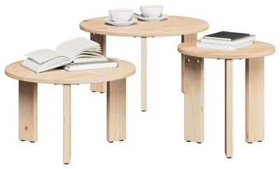 Image de Ensemble de 3 tables basses en bois massif de pin naturel