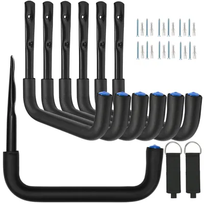 Image de Crochets de garage robustes, crochets muraux, crochets de garage et rangements, 24 cm, pour accrocher des outils de jardinage, des échelles, des vélos et des objets encombrants, lot de 6