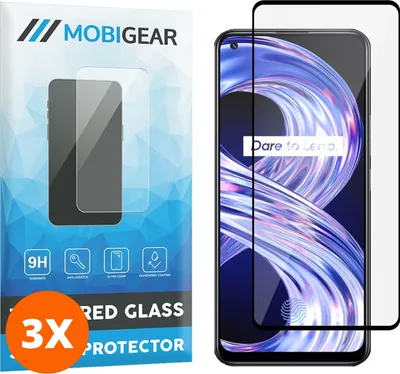 Produktbild von Mobigear Premium 9.98 Realme 8 Panzerglas Gehärtetes Glas Displayschutz - Hüllenfreundlich - Schwarz (3er Pack)