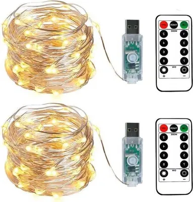 Immagine prodotto di Luci natalizie 100 LED, 10 m, filo argentato, USB, dimmerabile, 8 programmi, timer, luce bianca calda