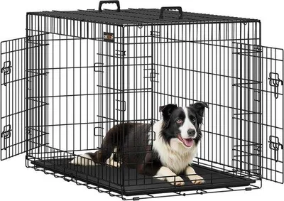 Obrázek produktu pro Klec pro psy – přepravní box pro psy – bezpečné a klidné místo – skládací konstrukce – 107 x 70 x 775 cm – černá barva