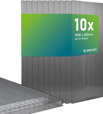Produktbild von BRAST Doppelstegplatten Hohlkammerplatten 6mm | Polycarbonat | 150x60,5cm - 10er Set anthrazit für 9,1m² | UV-beständig witterungsbeständig bruchstabil & zuschneidbar