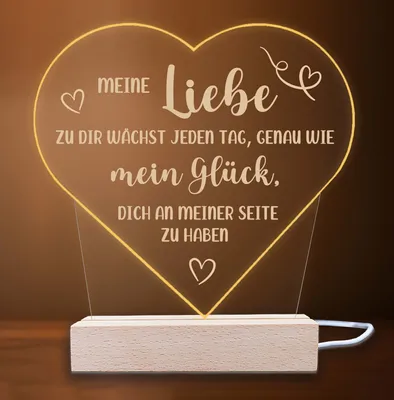 Produktbild von INDIGOS UG - LED Nachttischlampe - Herz - Spruch 18 - Valentinstag - Herz mit Spruch - Nachtlicht - 3D-LED-Lampe - Weihnachten, Geburtstag - Geschenk für Freund, Freundin, Familie - Liebe