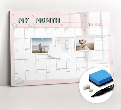 Produktbild von Magnetpinnwand Memoboard - Zubehörsatz - Schwarzer Marker + Schwamm + Magnete - 60 x 40 cm - Monatsplaner für Kinder