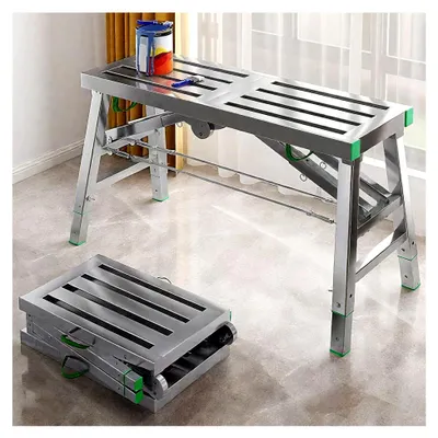 Produktbild von Höhenverstellbare Arbeitsplattform, Klappbar Arbeitsbühne Gerüstleiter, Anti-Rutsch Plattform Tritthocker Stufenstehleiter Haushaltsleiter, Maximale Belastung 400 Kg ()