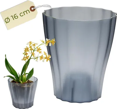 Produktbild von Orchideentopf Transparent Orchideen Übertopf Orchideentopf Plastik mit erhöhtem Boden Blumentopf Innen mit Stufenboden Durchsichtige Pflanztöpfe Ø 16 cm Rauchfarbig