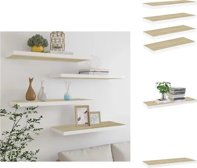 Obrázek produktu pro vidaXL Plovoucí police 4 ks. Dubový vzhled a bílá 80x23,5x3,8 cm MDF - Nástěnné police