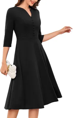 Produktbild von Damen-Koktailkleid Elegant Midi V-Ausschnitt Figurbetont Schwarz S