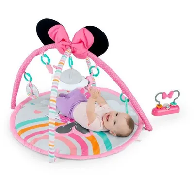 Obrázek produktu pro Hrací podložka pro miminka, Disney Minnie Mouse, smyslová a hudební, hrací oblouk s hračkami