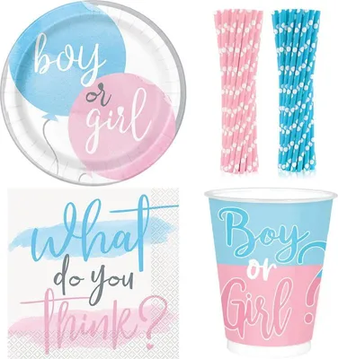 Produktbild von Einweggeschirr Babyparty Deko neutral Junge Mädchen Partyset  Boy or Girl Baybshower Dekoration