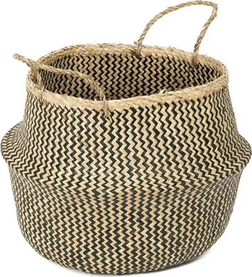 Produktbild von Aufbewahrungskorb mit Griff – Seegras – rund 45 cm – natur/schwarz