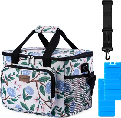 Produktbild von Packaway 4-lagige isolierte Kühltasche - Lunchtasche 15 Liter - Weiß mit Blumenmuster