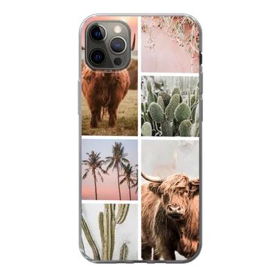 Produktbild von MuchoWow® Handyhülle Schutzhülle Hülle für iPhone 12 Pro Max Schottischer Highlander - Sukkulente - Pastell Silikon Softcase Handy Hülle - Hartschale