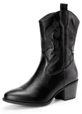 Produktbild von DREAM PAIRS Damen Cowboy Stiefel,Alles Schwarz,41