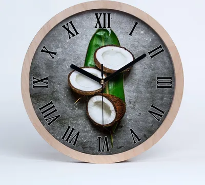 Produktbild von Holzuhr 25fi cm wanduhr - schwarze Spitzen - Kokosnuss-Hälften