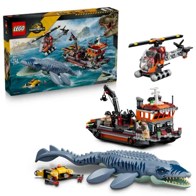Produktbild von LEGO Jurassic World Mosasaurier-Angriff auf das Boot - Bauspielzeug - Spielset für Rollenspiele mit 3 Minifiguren und einer Dino-Figur - Geschenkidee für Kinder ab 7 Jahren - 77983