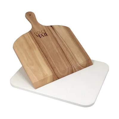 Produktbild von Premium Pizzastein Set Cordierit Brotbackstein Pizzaschieber 38 x 30 x 1,5 cm
