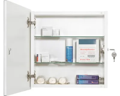 Image de Trousse de premiers secours blanche/argentée 39 cm x 39 cm x 16 cm, MDF/bois, JOKEY Medibox