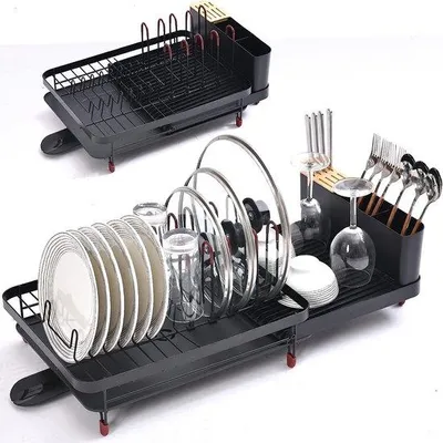 Image de Égouttoir en acier inoxydable noir avec porte-couverts et support pour tasses