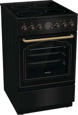 Obrázek produktu pro Gorenje Classico GECS 5B70CLB Elektrický sporák se sklokeramickou varnou deskou/retro design / 50 cm / 70 litrů/Gentle Close/rychlý ohřev/AirFry/ExtraSteam/režim Pizza/AquaClean/černý