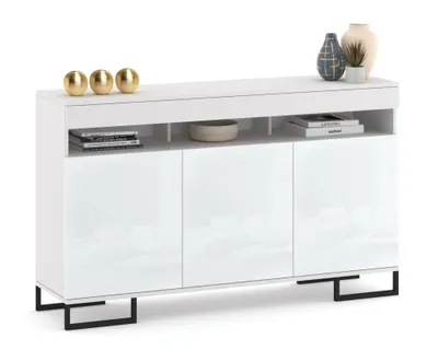 Produktbild von Große Kommode Fernsehschrank LUNA 3D Weiß Matt/Weiß Hochglanz 120cm