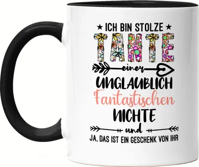 Produktbild von Ich bin stolze Tante Tasse Schwarz Geschenk Idee Geburtstag Patentante Tante und Nichte