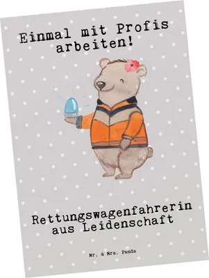 Produktbild von Mr. & Mrs. Panda bildkarte Rettungswagenfahrerin Leidenschaft - Grau Pastell - Geschenk, Kunstkarten, Ansichtskarte, Grußkarte, Postkarte, Fotokarte, Postkarten