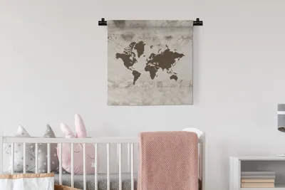 Produktbild von MuchoWow® Wandteppich Wandbehang Weltkarte - Blumen - Grün 60x60 cm Tapisserie Dekoration Wandtuch - Dekorationen - Wand Decke