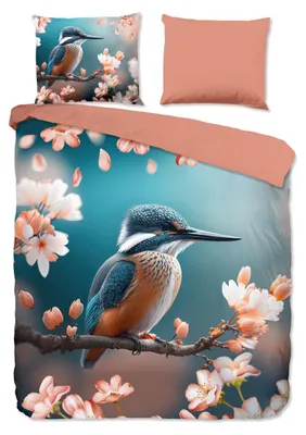 Productafbeelding van Good Morning Dekbedovertrek "ijsvogel met bloemen" - Multi - (200x200/220 cm) - Katoen