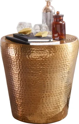 Produktbild von FineBuy Beistelltisch 41 x 41 x 41 cm Aluminium Dekotisch orientalisch rund | Kleiner Hammerschlag Abstelltisch | Designer Ablagetisch Metall modern | Anstelltisch schmal