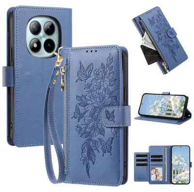 Produktbild von Handyhülle für Xiaomi Redmi Note 15 Pro 5G, Wallet Case Kunstleder mit Kartenfächern, Reißverschluss und Handschlaufe Dunkelblau