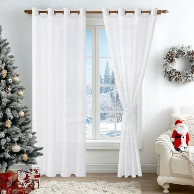 Produktbild von Unyqoos® Scheibengardinen 2er-Set, weiße Voile-Vorhänge mit Metallösen für Fenster, 225 x 140 cm, 100% Polyester