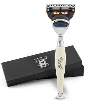 Produktbild von Nassrasierer 5-Klingen-Rasierer für Unisex, Körper- und Gesichtsrasierer, Elfenbein Pack, Rasierer mit Klinge und Messing-Silber-Finish, Abwaschbarer,