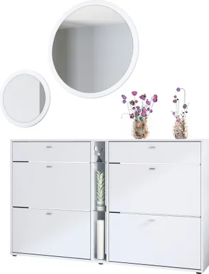 Produktbild von Vladon Garderoben-Set Florence mit Schuhschrank und 2 Wandspiegel,  GERMANY, Weiß matt/Weiß matt